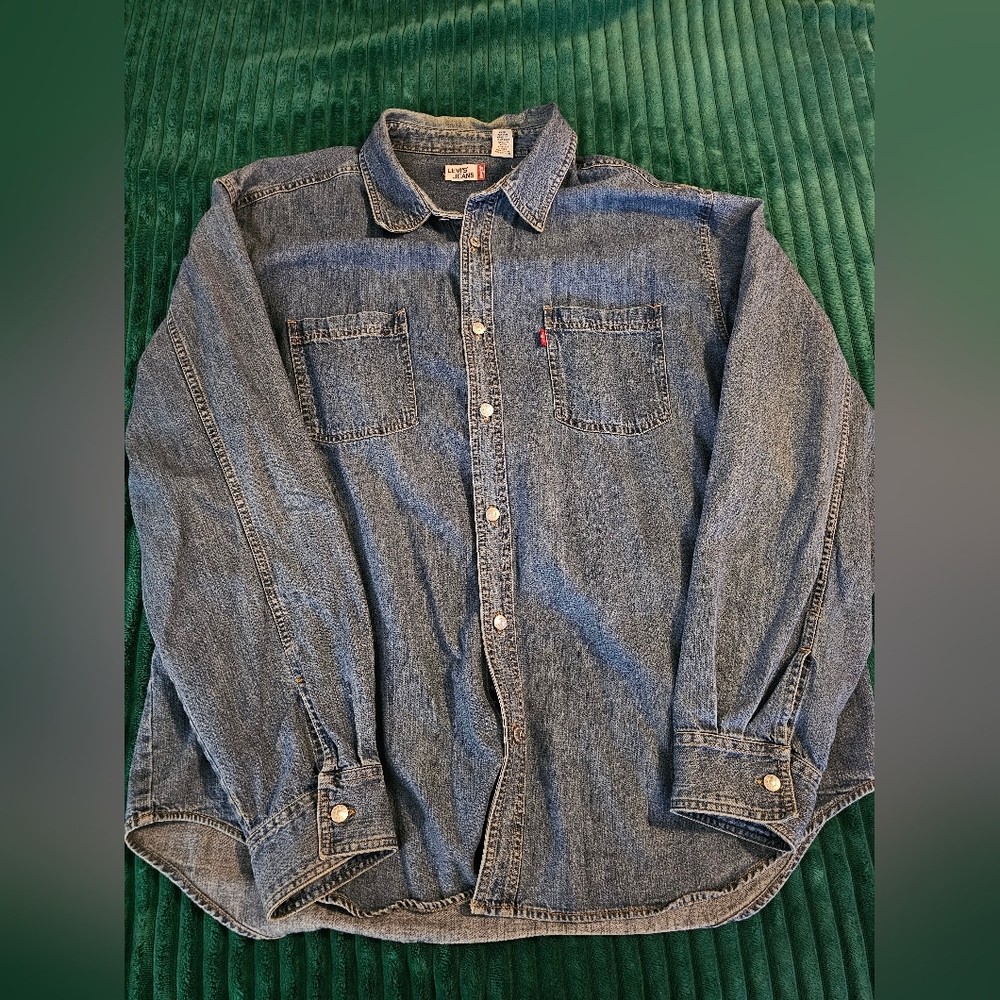 Levis Denim Jean Shirt Men 2XL Long Sleeve Rivet Buttons